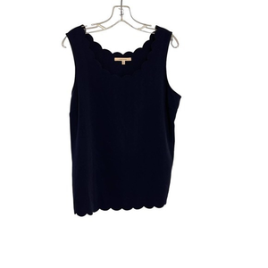 Hawthorne‎ Navy Tank with Scalloped Neck & Hem Side Zip Large Pre-owned